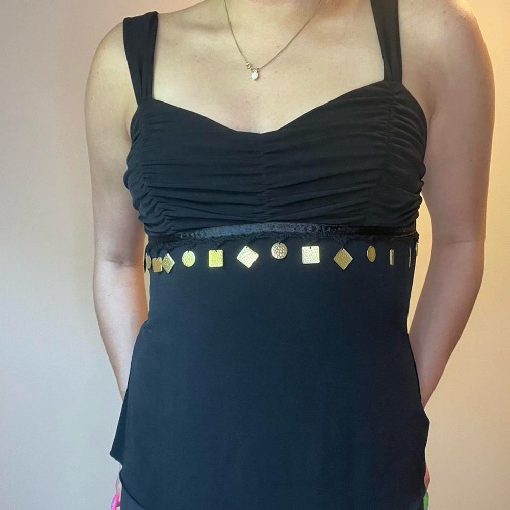 Iz Byer Black Camisole with Gold Accents